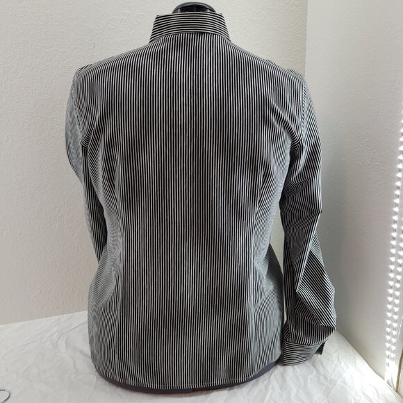 Van Heusen Shirt Women's XXL Charcoal White Stripe Long Sleeve Button Up Collar - Picture 2 of 12